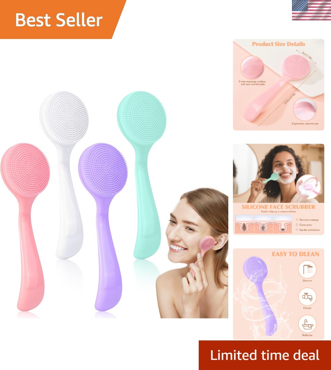 4-Piece Silicone Facial Cleansing Brush Set Manual Facial Cleansing Brush Por…