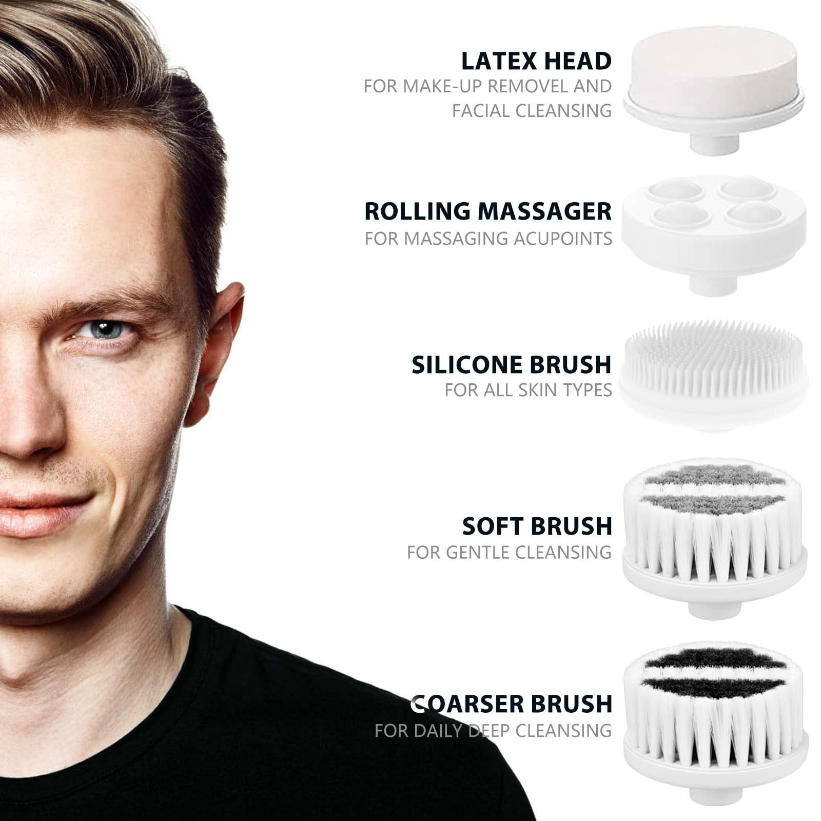 Waterproof Facial Cleansing Spin Brush Set with 5 5 Piece Set, Black