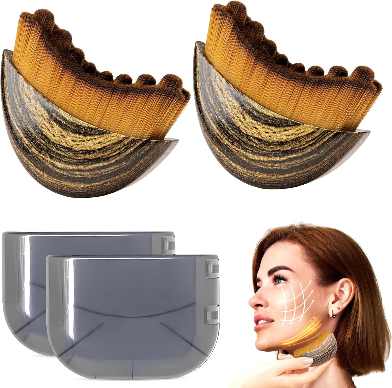 Pack of 2 Lymphatic Contour Face Brush, Lymphatic Drainage Massager, Double Chin
