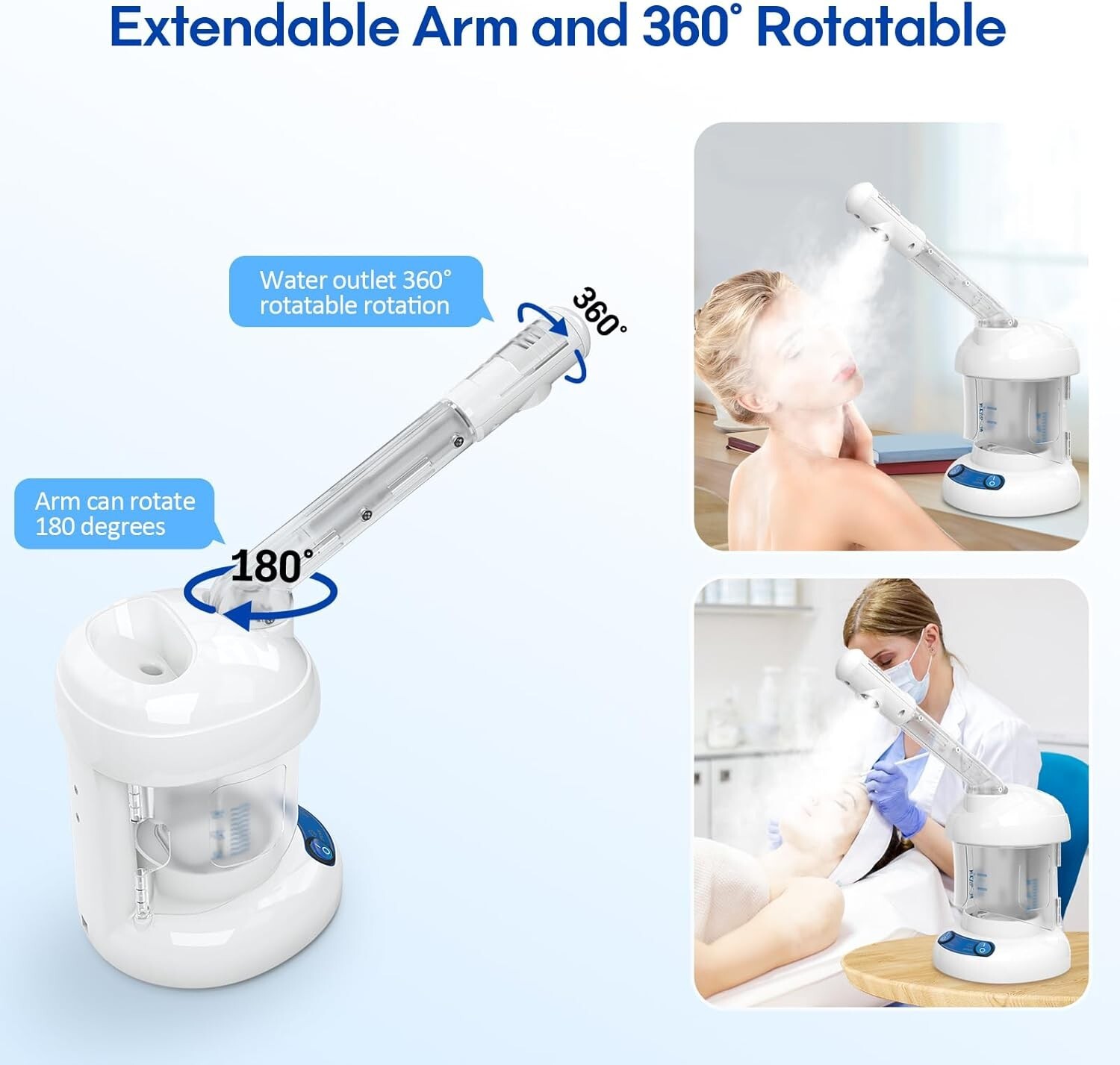 Facial Steamer – Nano Ionic Face Steamer with Extendable 360° Rotating Arm NEW
