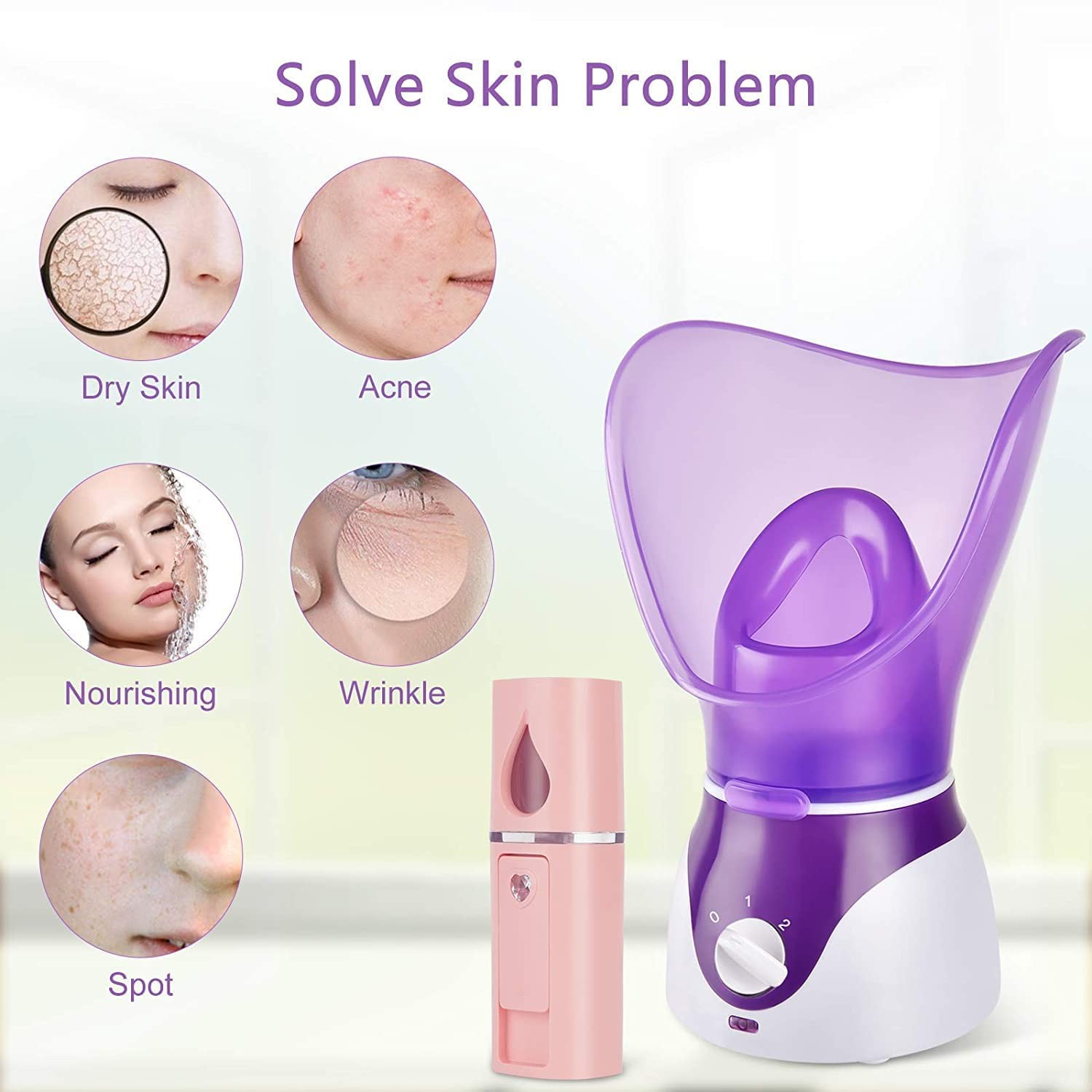 Crybeno Facial Steamer – Nano Ionic Face for Deep Cleaning, Purple