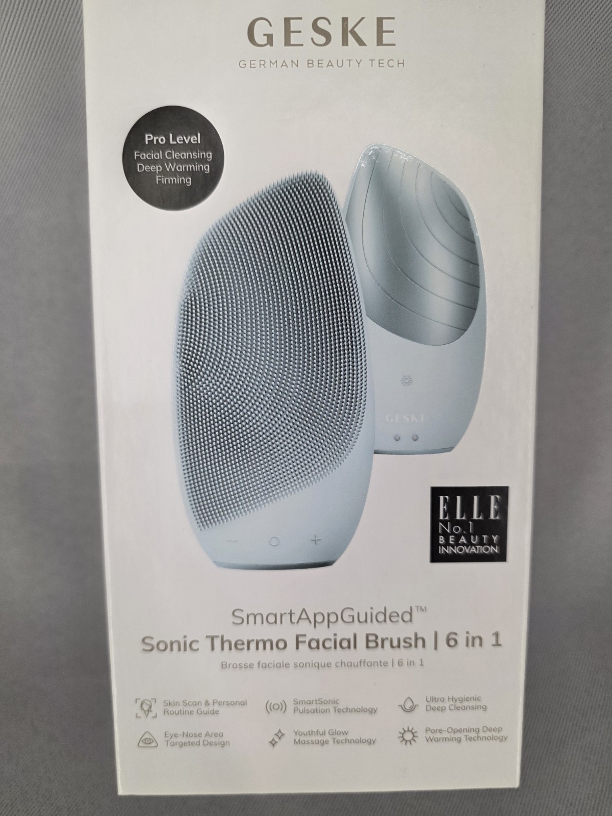 New GESKE 6-in-1 Blue SonicThermo FacialBrush SmartAppGuided CleanerMassager $65