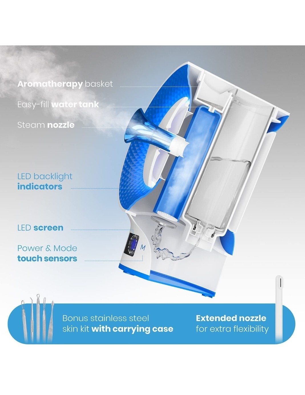 NanoSteamer Clinical – 10-in-1 Smart Steam Dermatologist Grade Facial Steamer