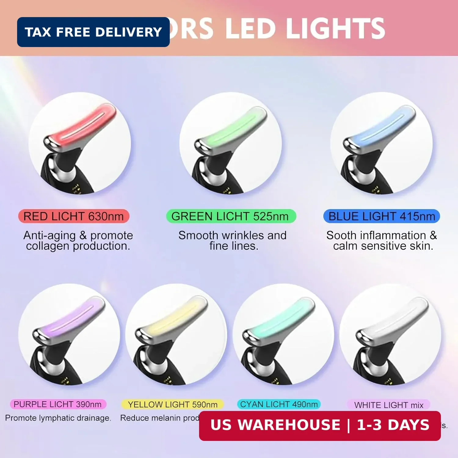 Red-Light-Therapy-for-Face and Neck Massager,7 Colors Womens Skin Rejuvenation L