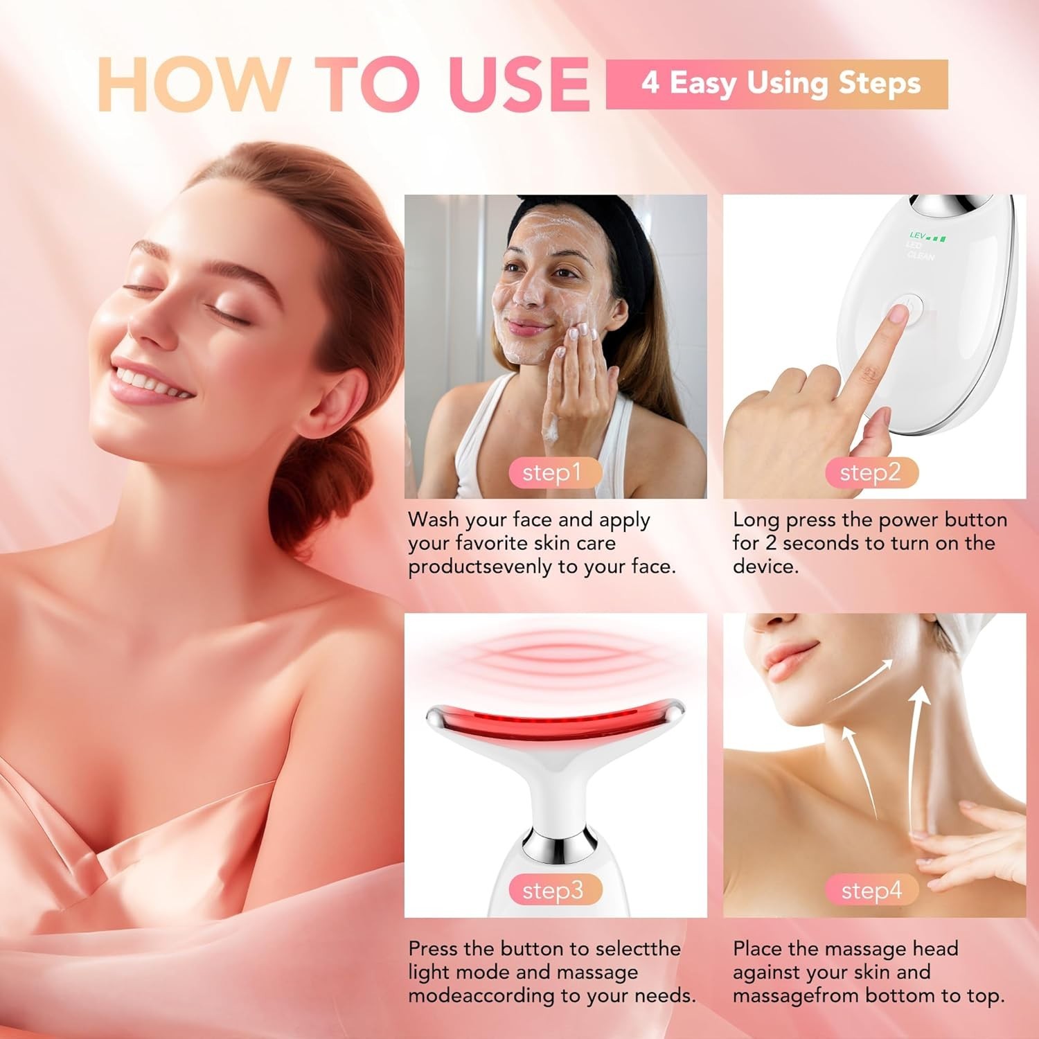 Masajeador Facial, Terapia Con Luz LED, Vibración, Para El Cuidado De La Piel US