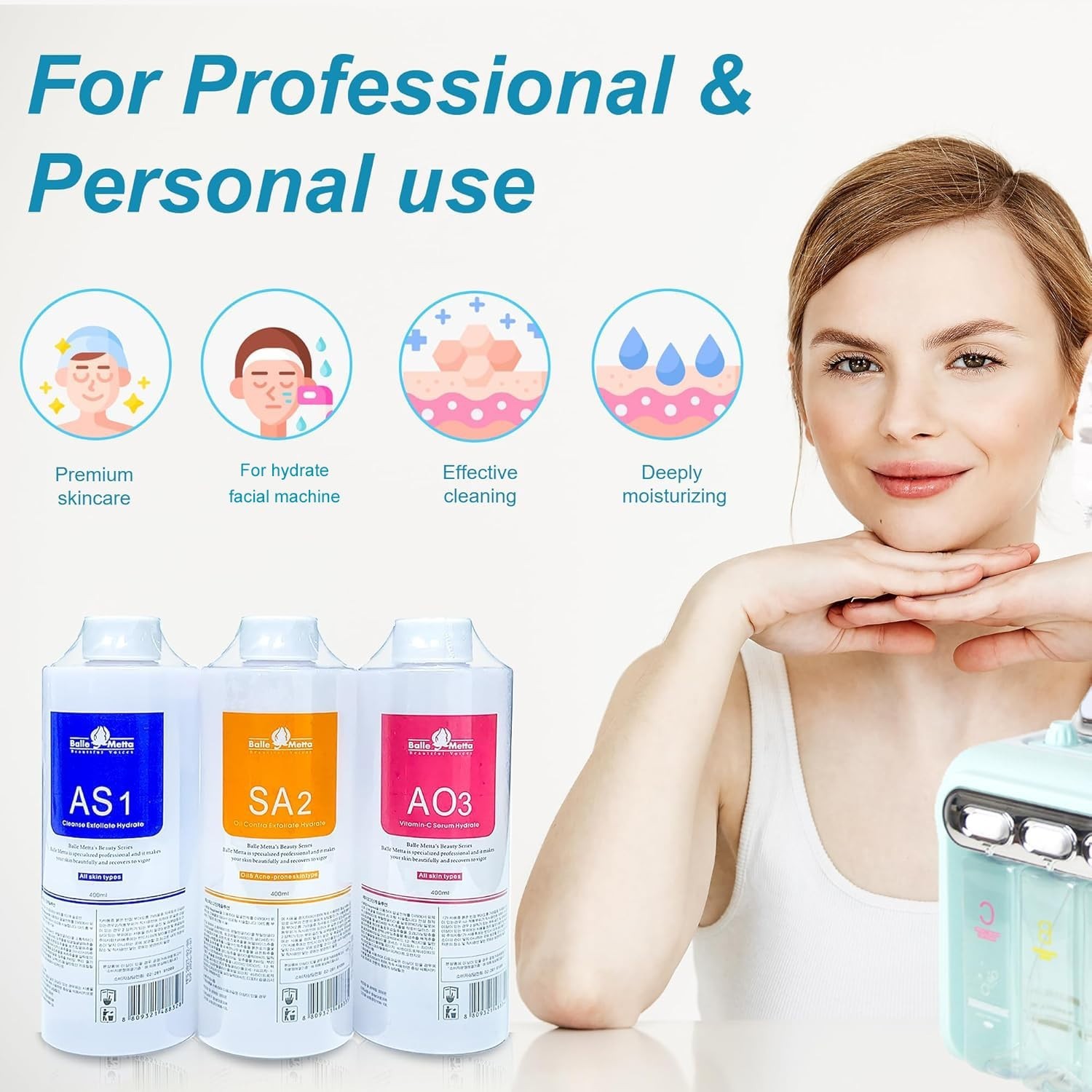 Hydrate Solution for Facial Machine 400ml 6Pcs Cleansing Exfoliating Serum