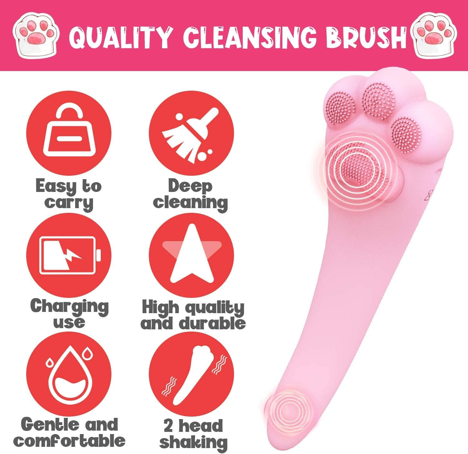 Sonic Silicone Facial Cleansing Brush, Rechargeable Deep Clean Face Massager