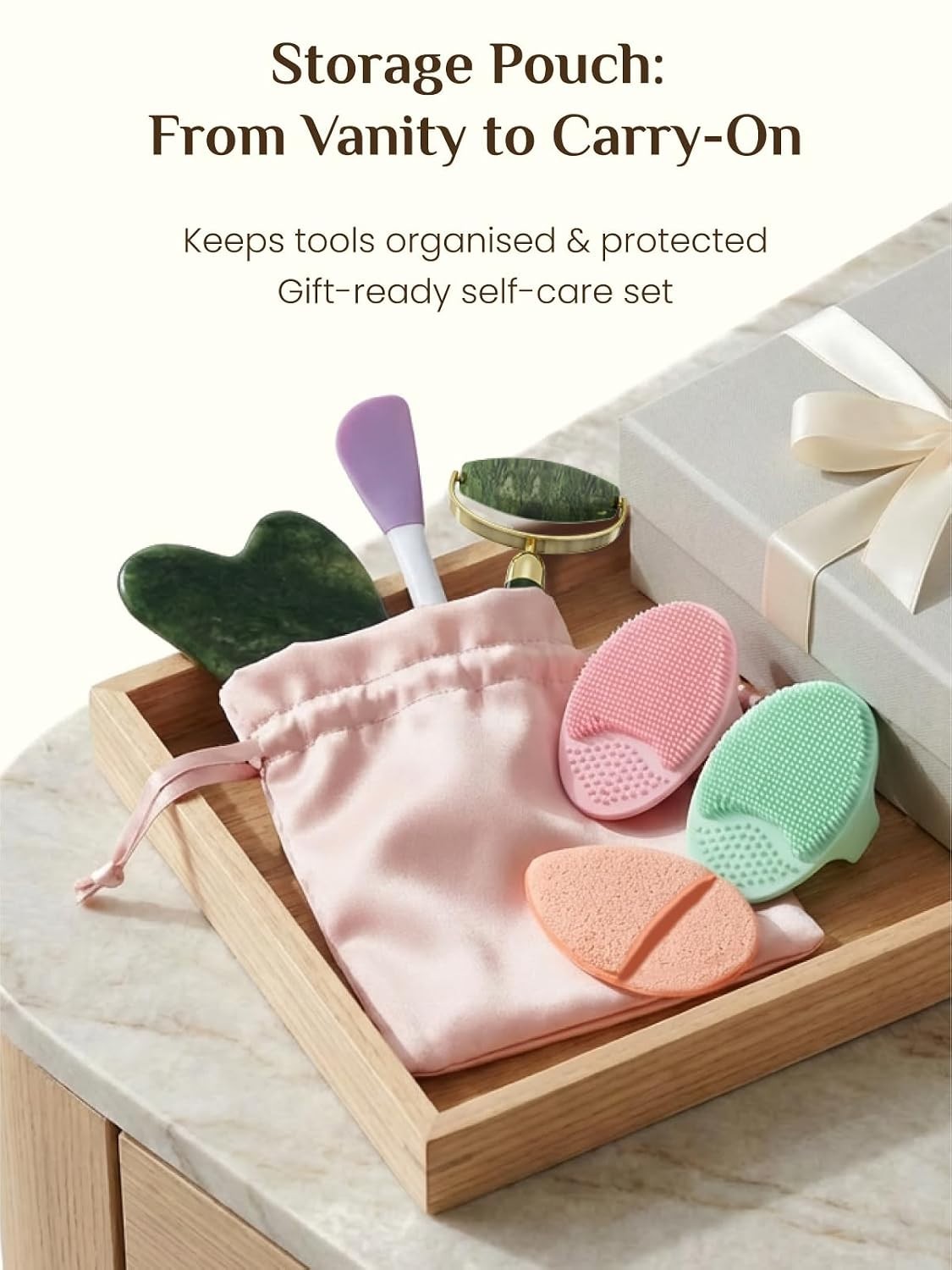 Face Roller Set Skin Care Tools Cleansing Brush Silicone Pads Travel Bag