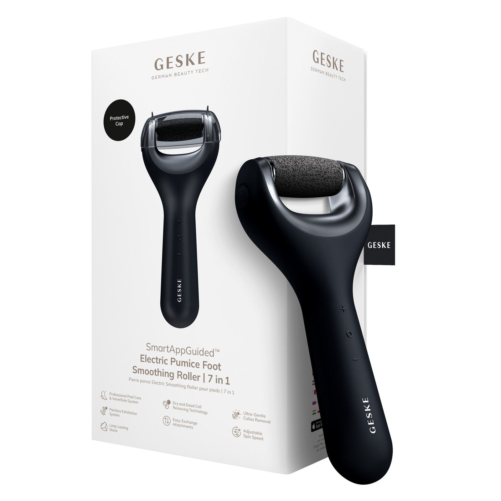 GESKE ELECTRIC PUMICE FOOT SMOOTHING ROLLER 7 IN 1 BLACK ~ NEW