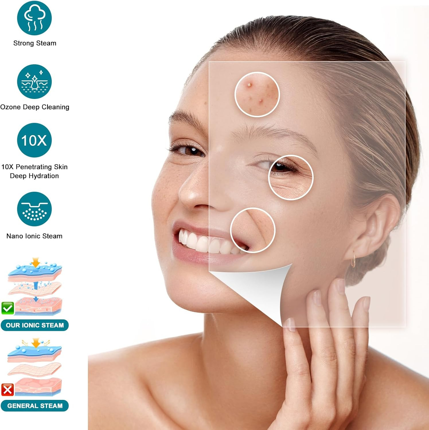 Facial Steamer, Nano Ionic Face Steamer for Facial Deep Cleaning Portable Ozone