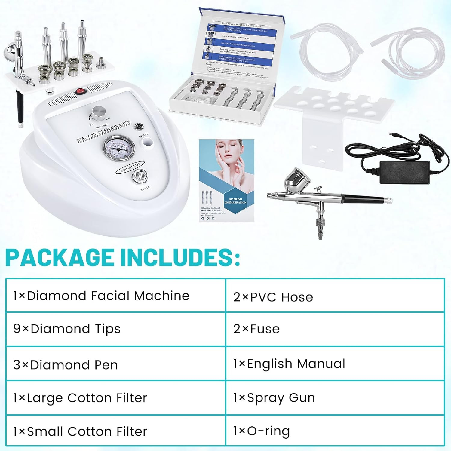 2 in 1 Diamond Micro Der-Ma-Bra-Sion Machine, 0-68Cmhg Suction Power Profession