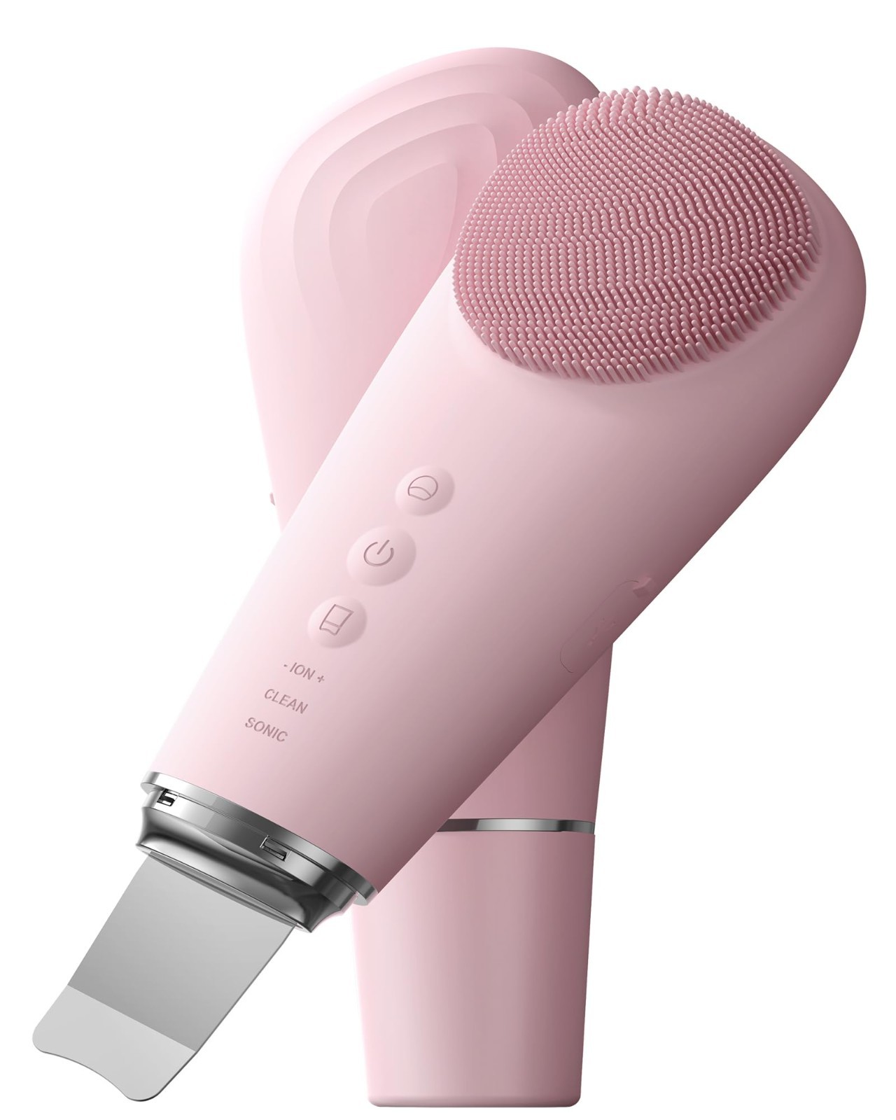 2-in-1 Facial Cleansing Brush & Massager, Waterproof Exfoliator, 7 Modes, Pink