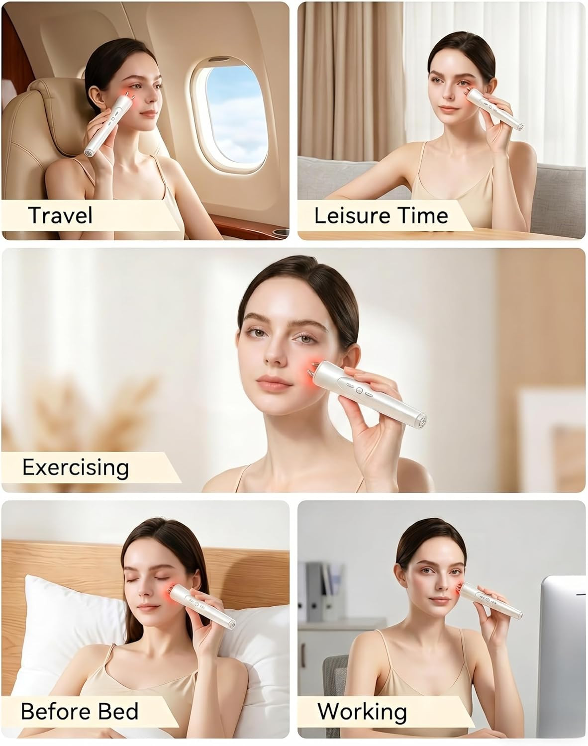 2-In-1 Facial & Eye Massager with Red Light, Rotation & Vibration for Puffiness,