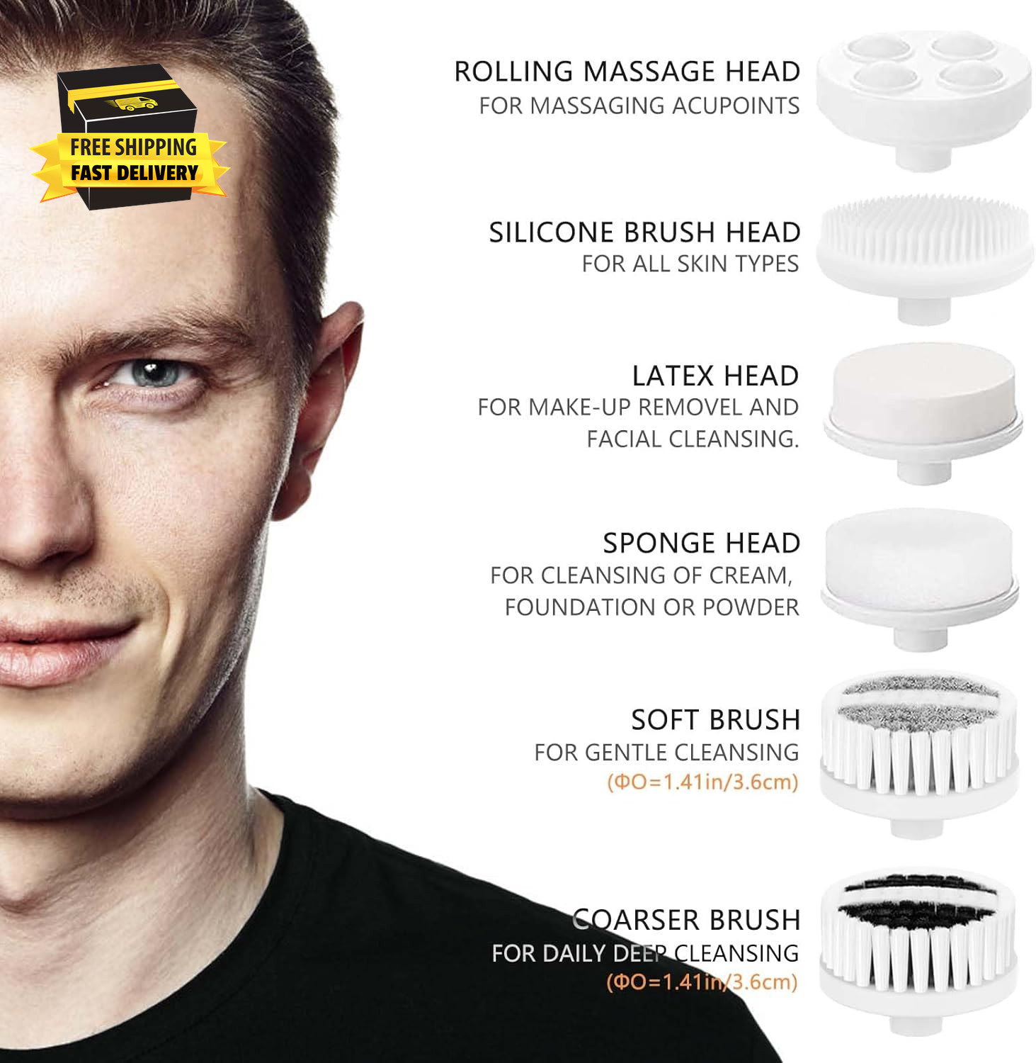 Facial Cleansing Brush Face Scrubber: Electric Face Spin Cleanser Brushes with