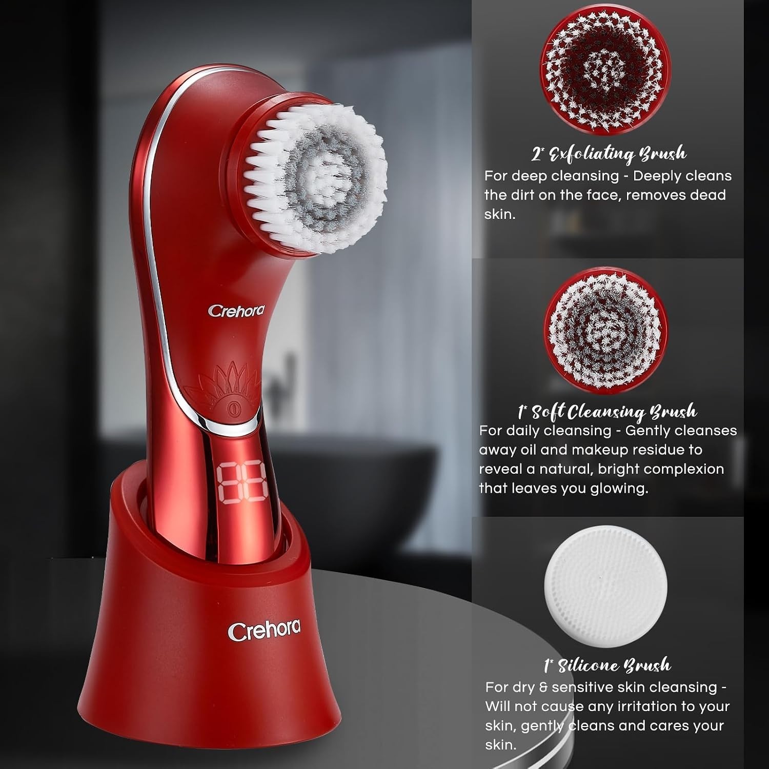 Rechargeable Waterproof Facial Cleansing Brush with 4 Brush Heads for Radiant…