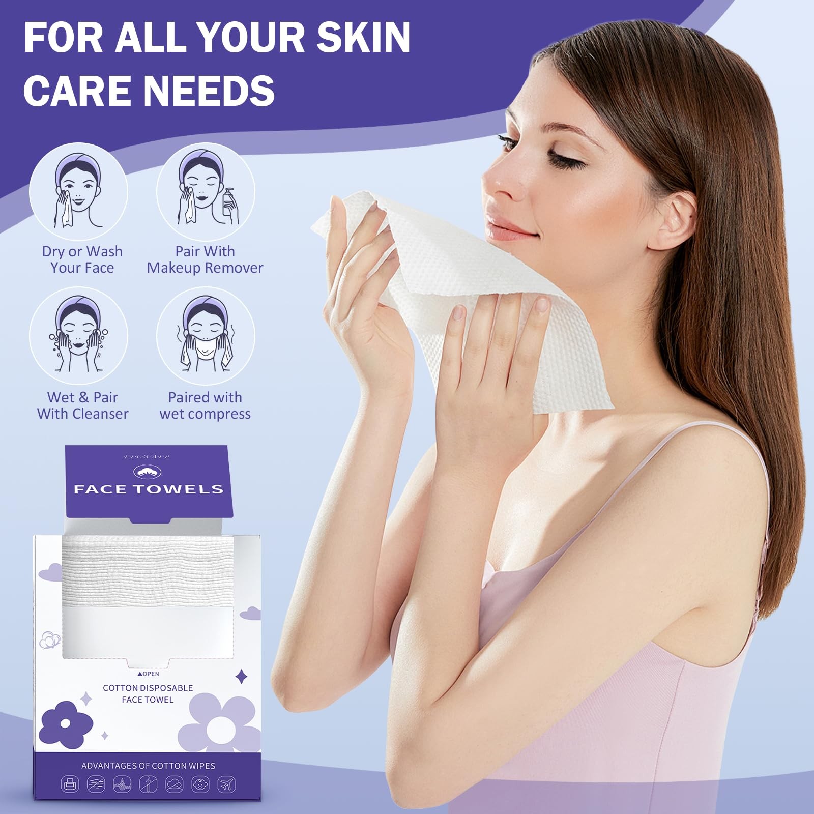 Face Towels, Disposable Towelette, Makeup 50 Count (Pack of 1), White