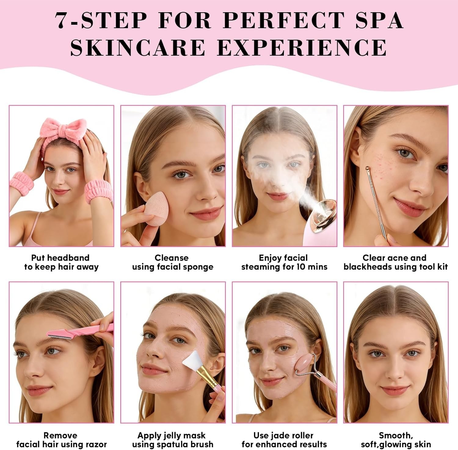 Facial Steamer Spa Kit with 17 Skin Care Tools, Nano Ionic Face Steamer for D…