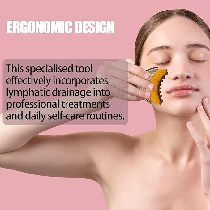 Lymphatic Drainage Facial Brush Ergonomic Sculpting Tool Wood Grain with Case