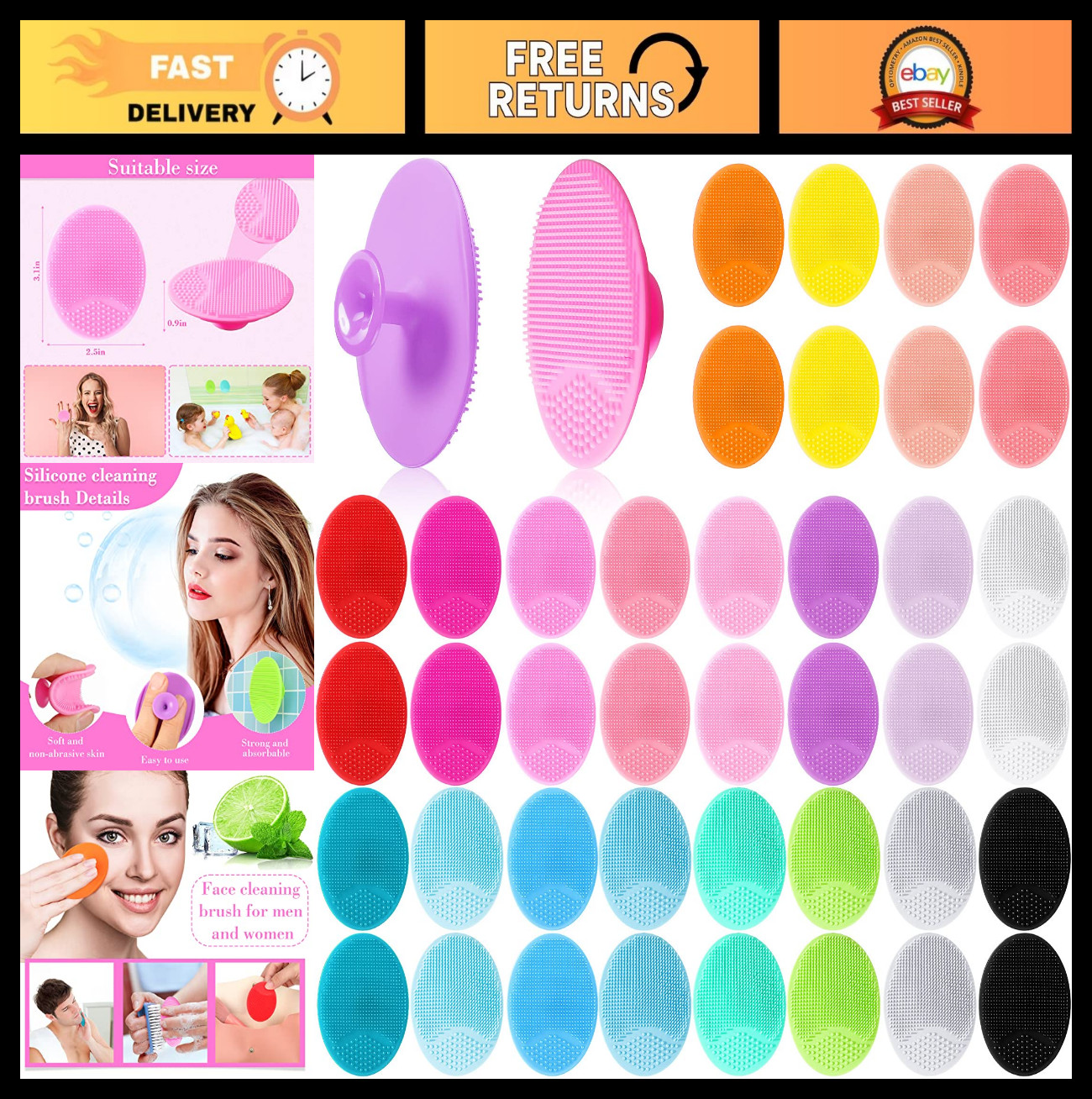 40 Pack Facial Cleansing Brushes – Soft Silicone Exfoliator Scrubber Tool for De