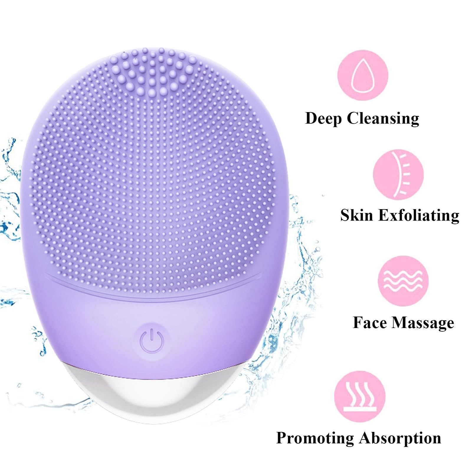 Facial Cleansing Brush, 3-in-1 Electric Soft Silicone Waterproof Oval-purple