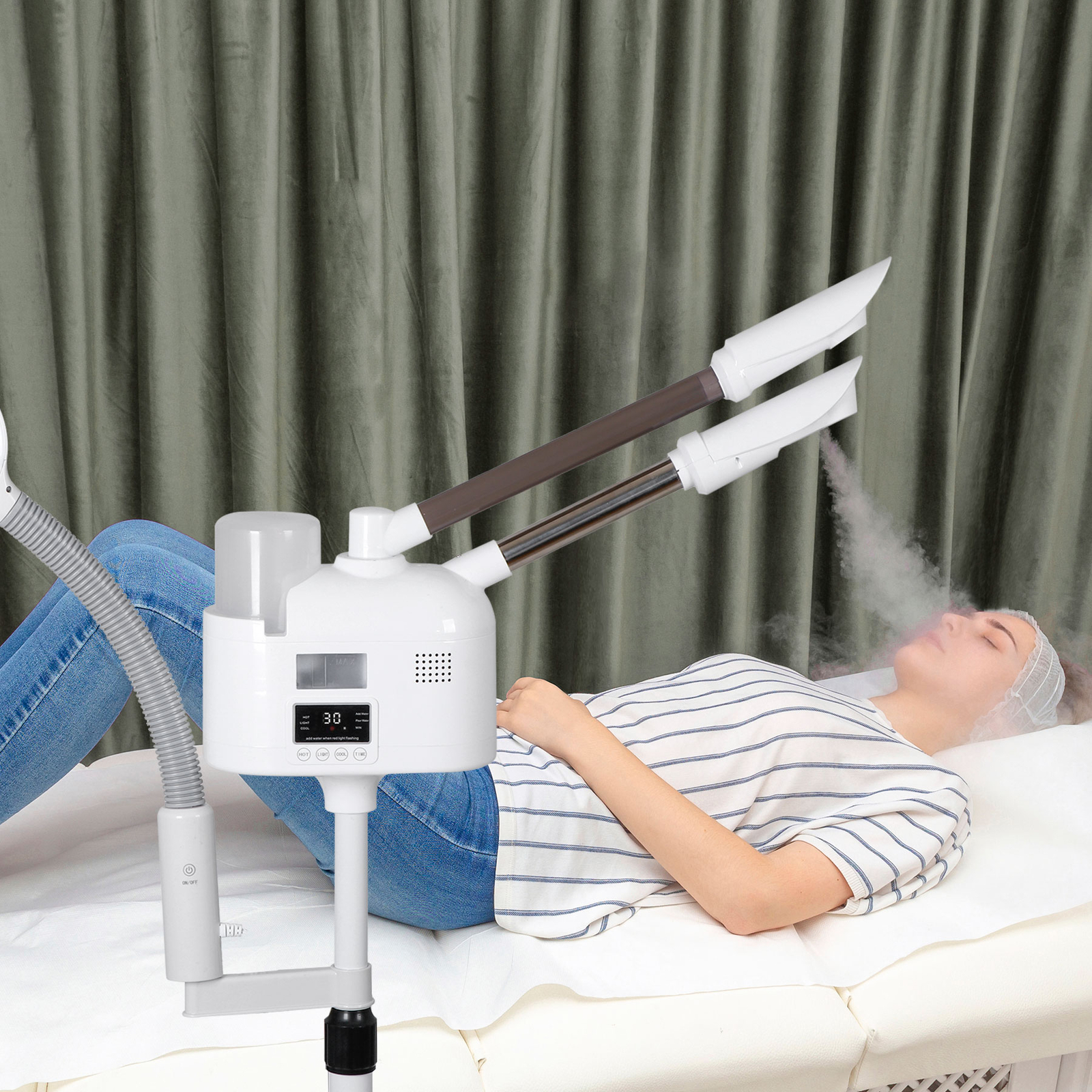 3in1 Facial Steamer on Wheels Ionic Ozone w/5X Magnifying Lamp Hot Mist Function