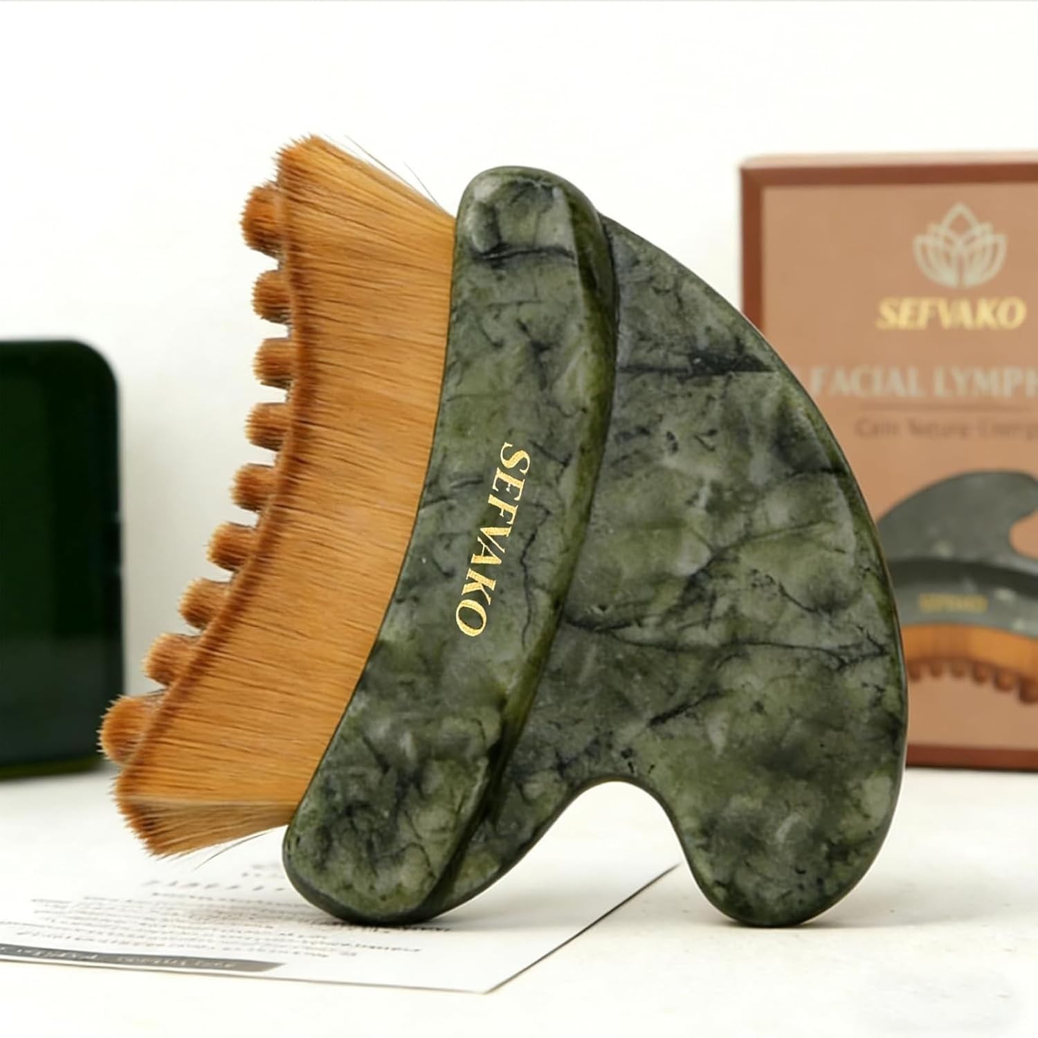 Lymphatic Contour Face Brush, Dual-Ended Dry Brush + Cool-Touch Jade Gua Sha …