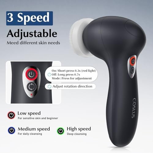 Facial Cleansing Brush 3 in 1 Two Way Rotating Exfoliator Rechargeable