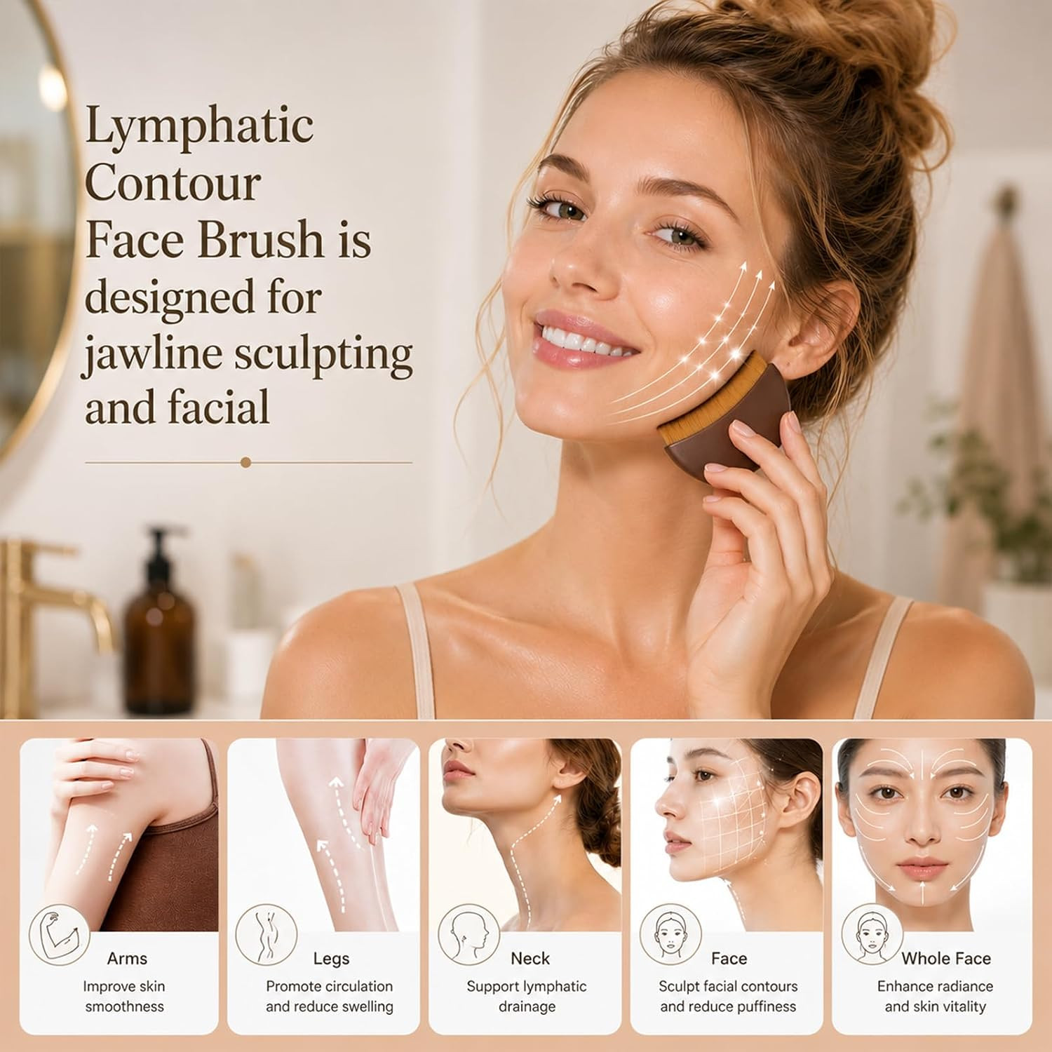 Lymphatic Contour Face Brush, Large Dry Facial Massage Brush with Soft Bristl…