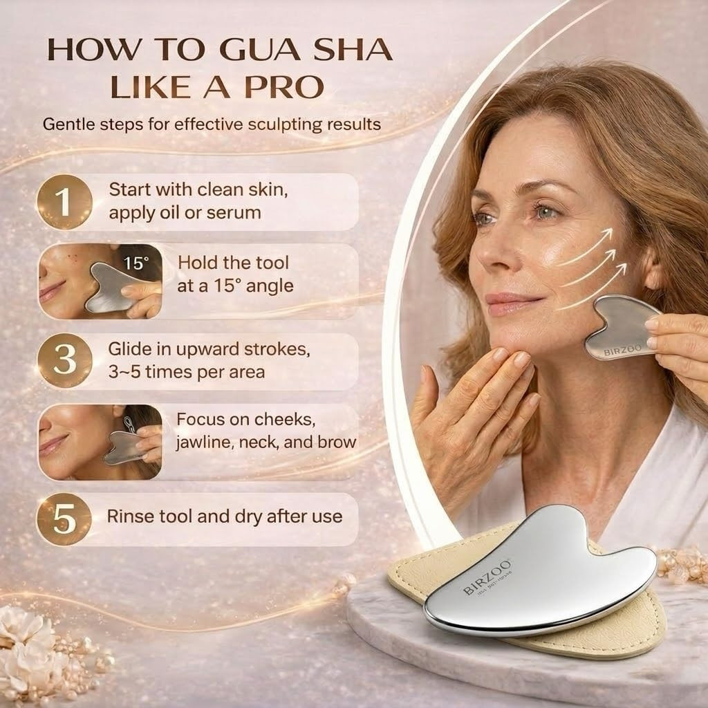 Gua Sha Tool for Face, Lymphatic Contour Face Brush & Massage Set | Thick Sta…