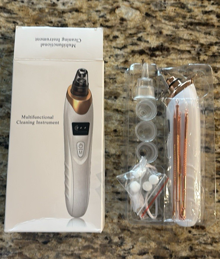 Facial Cleansing Device Rechargeable Removable Head for Blackheads White/Gold