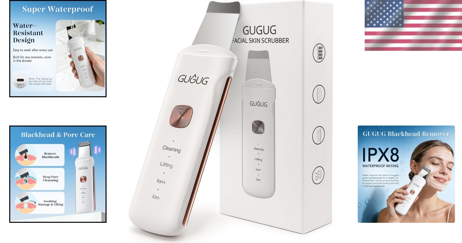 4-in-1 Waterproof Skin Scrubber: Portable Pore Cleaner & Blackhead Remover