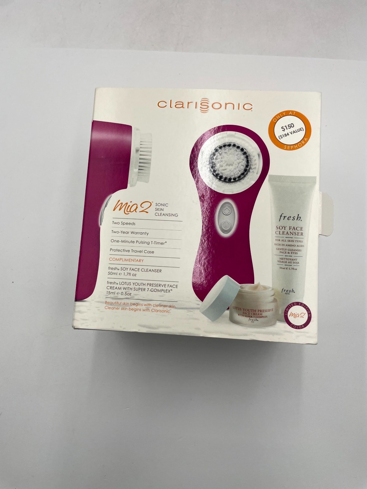 Clarisonic Mia 2 Sonic Facial Cleansing System Pink 2-Speeds for All Skin Types
