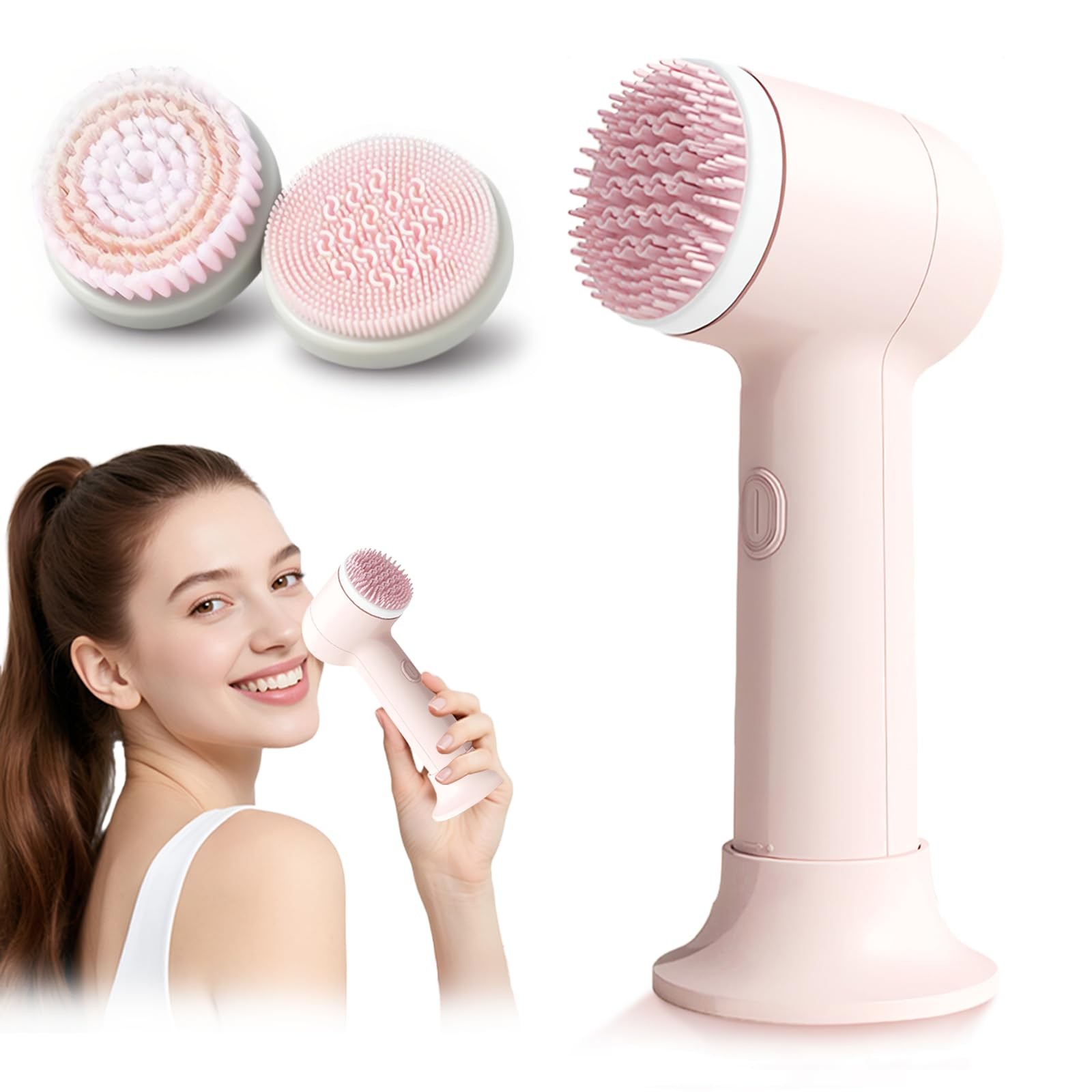 Electrical Cleansing Brush, Multi-Function Wash Brush with Base and 2 Brush H…