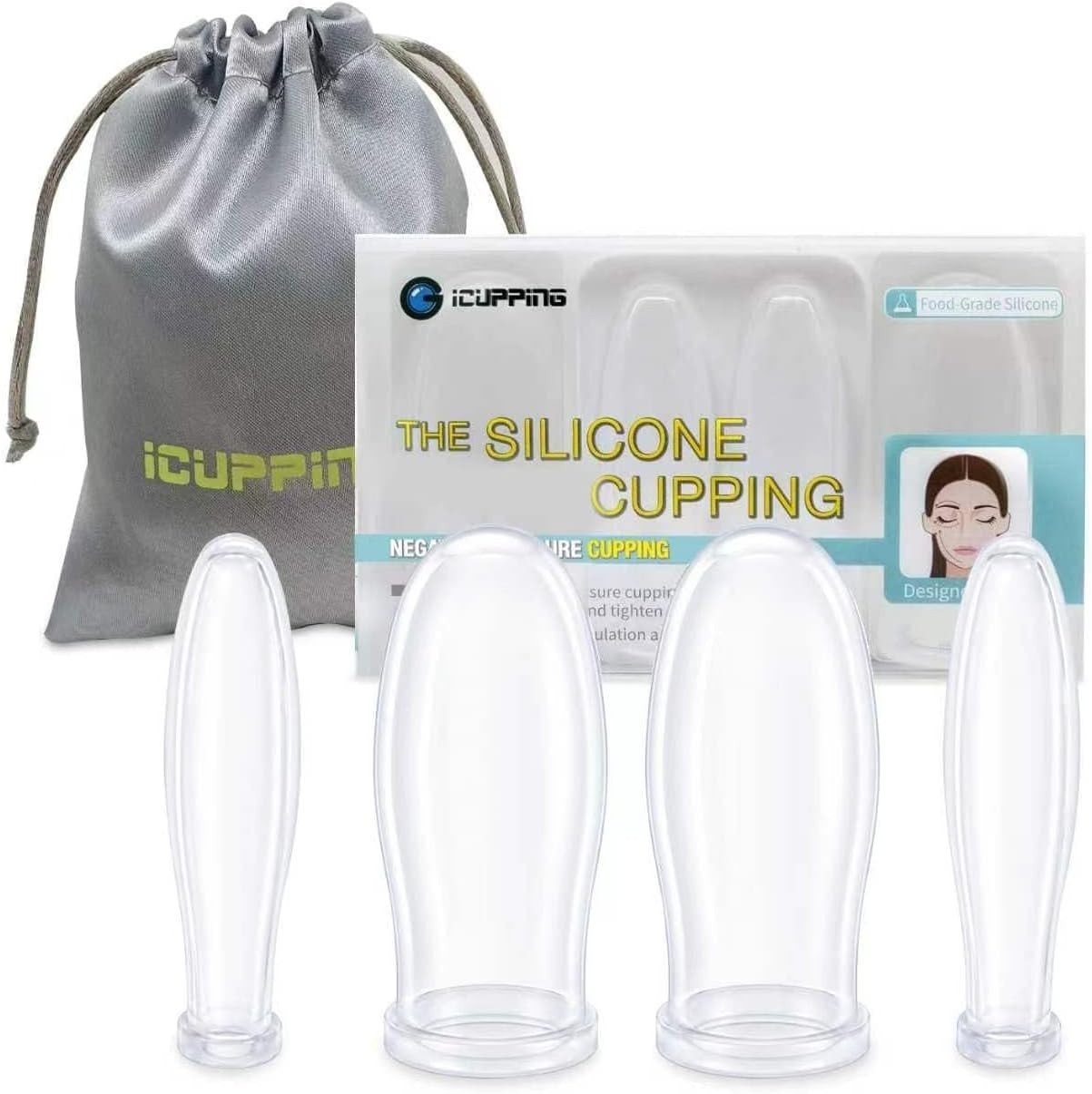 Facial Cupping Set for Face, 4 Clear Silicone Facial Cups, Face Cupping Tool …