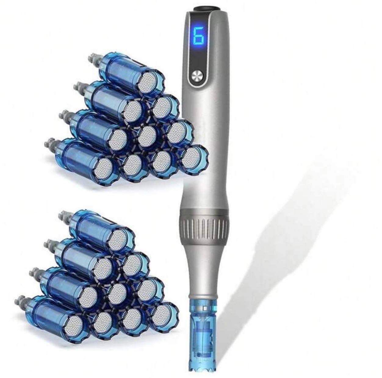 Wireless Cosmetic Pen Device For Home Use Beauty Tool Face Scalp Grey w/20 heads