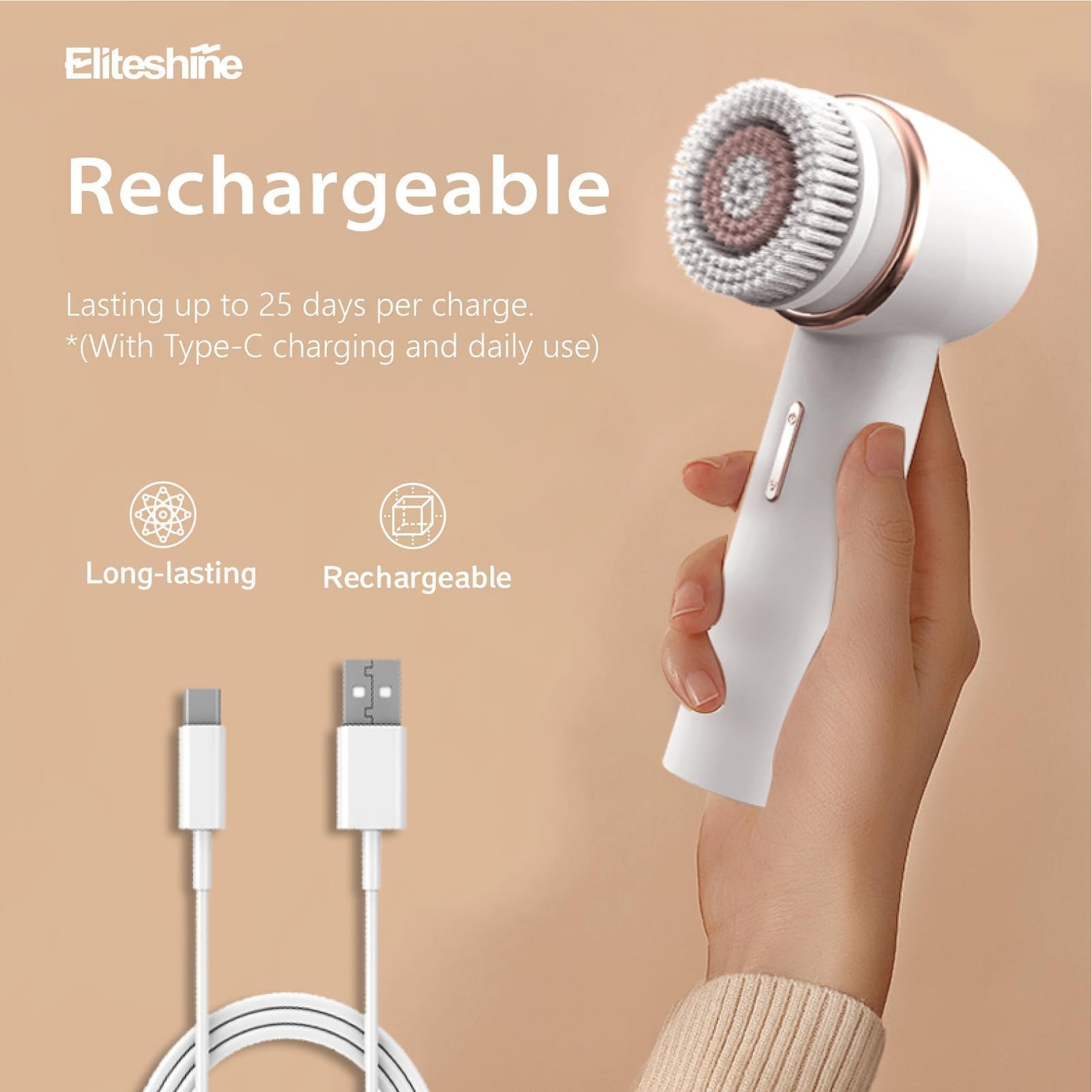 Cleansing Brush with Silicone and Bristle Brushheads,Gentle Scrubber Exfoliat…
