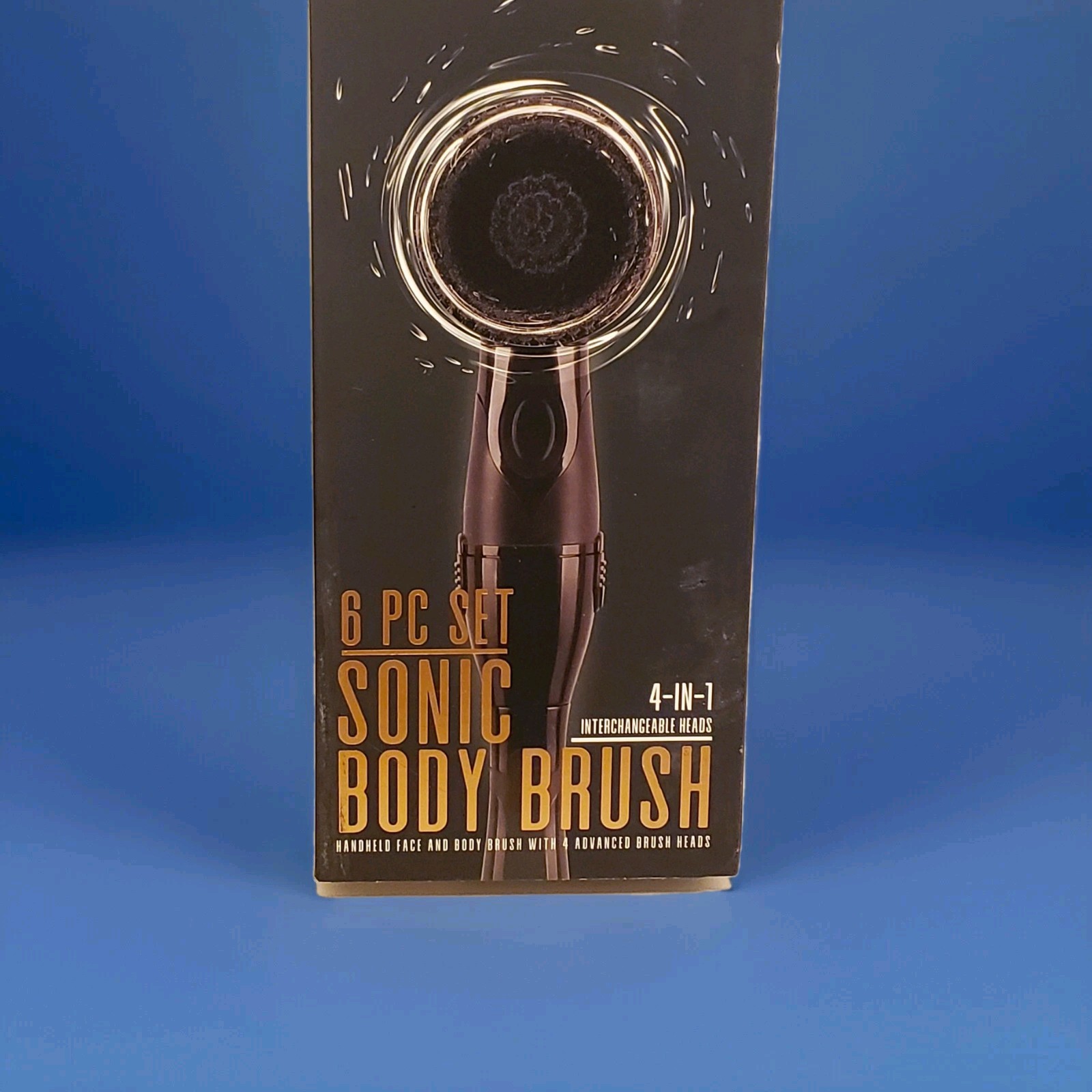 Grum Handheld Sonic Face & Body Brush 4 Advanced Brush Heads 6 Pc Set Black New