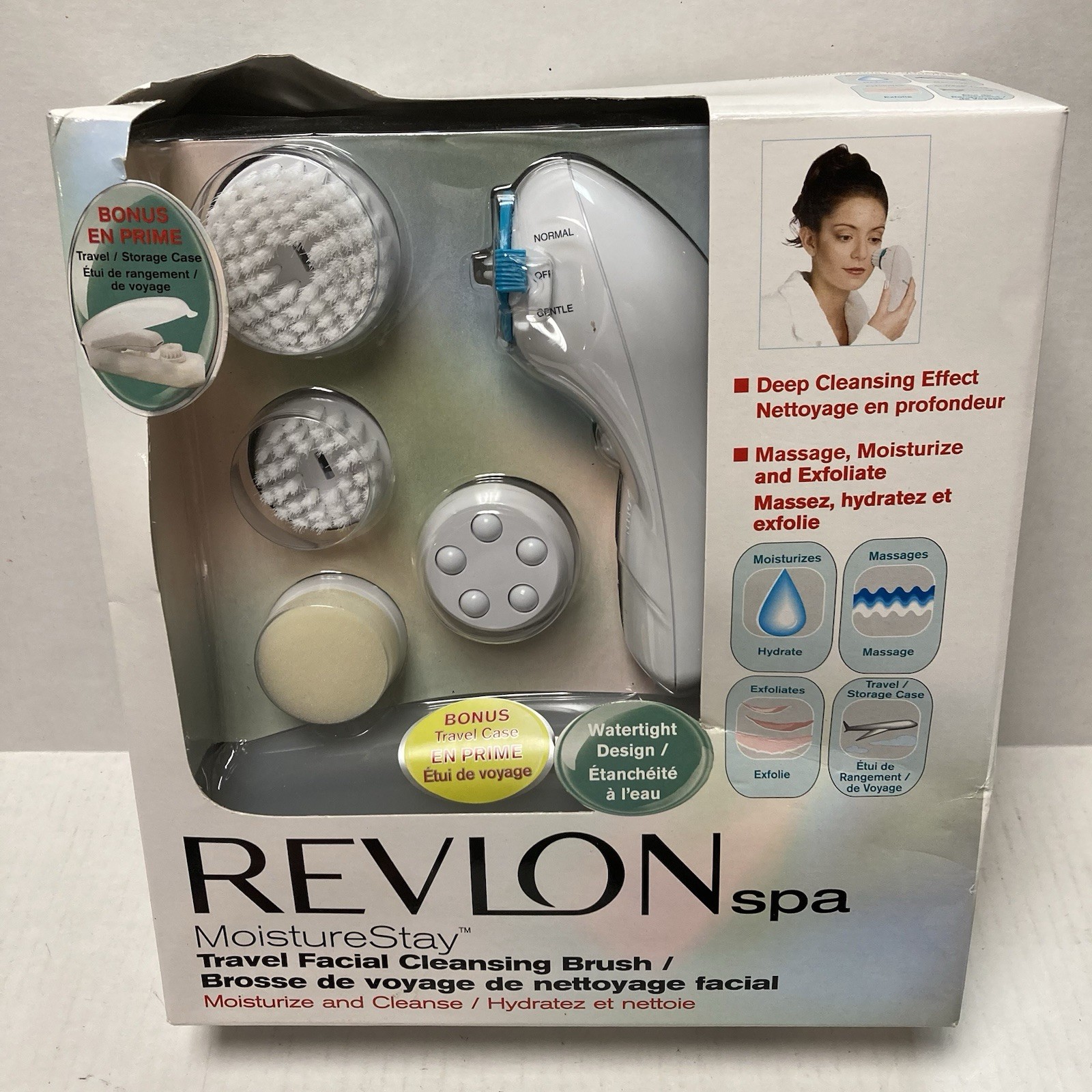 Revlon spa MoistureStay Travel Facial Cleansing Brush Portable W Bonus Case 2002