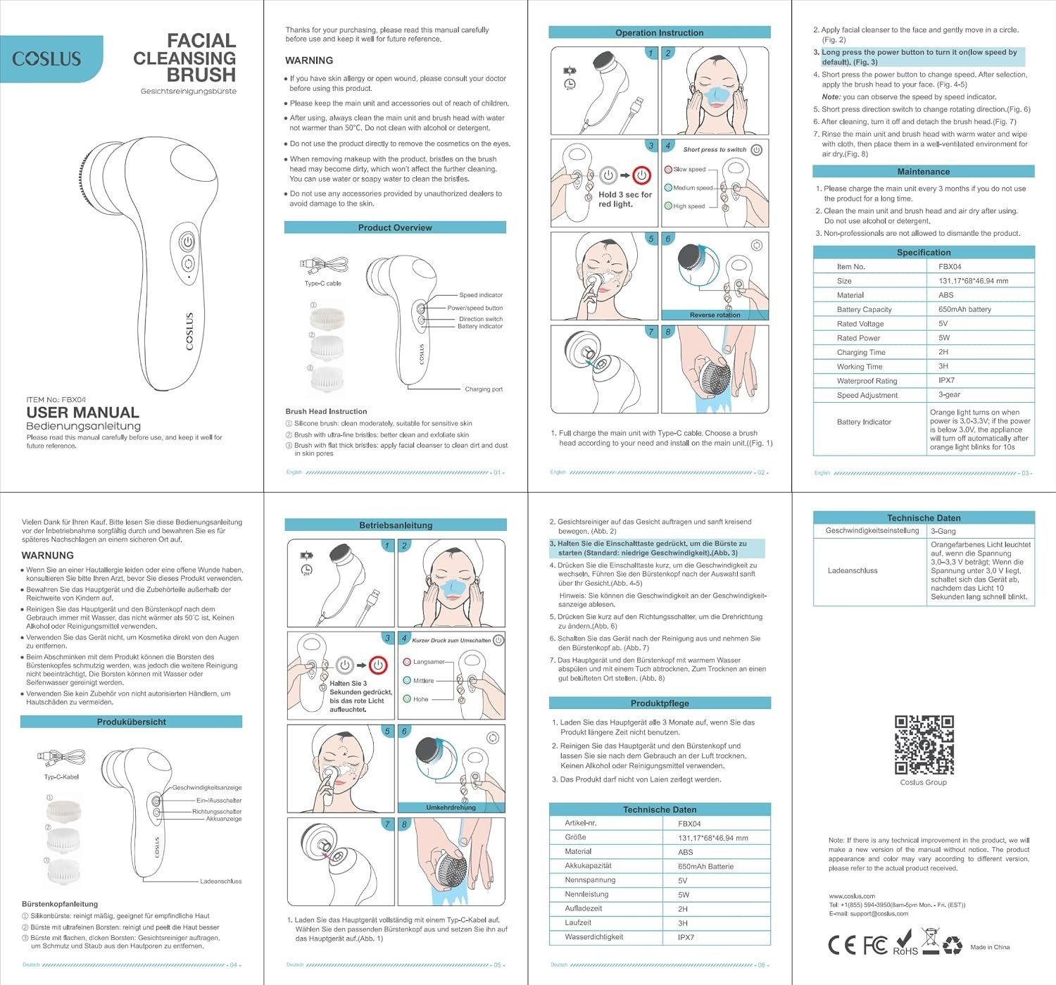 3-in-1 Bi-Directional Facial Cleansing Brush – Deep Clean & Exfoliate Skin