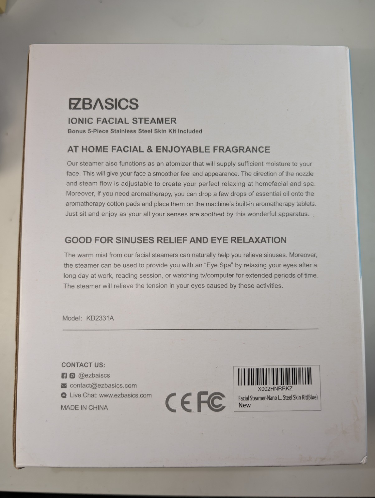 EZBASICS Ionic Facial Steamer Model #: KD2331A (NEW)