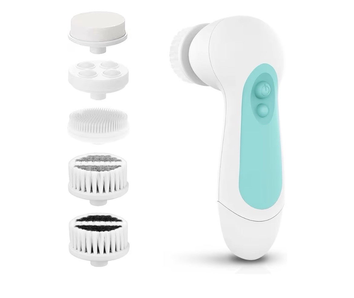 Waterproof Facial Cleansing Spin Brush Set with 5 Exfoliating Brush Heads – Elec