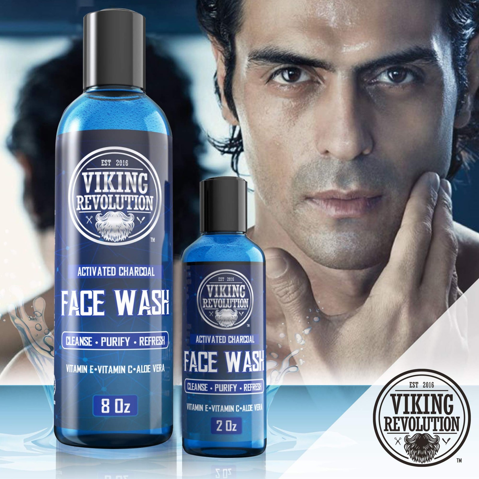 Viking Revolution Charcoal Face Wash for Men- Scrub 10 Fl Oz (Pack of 1), red