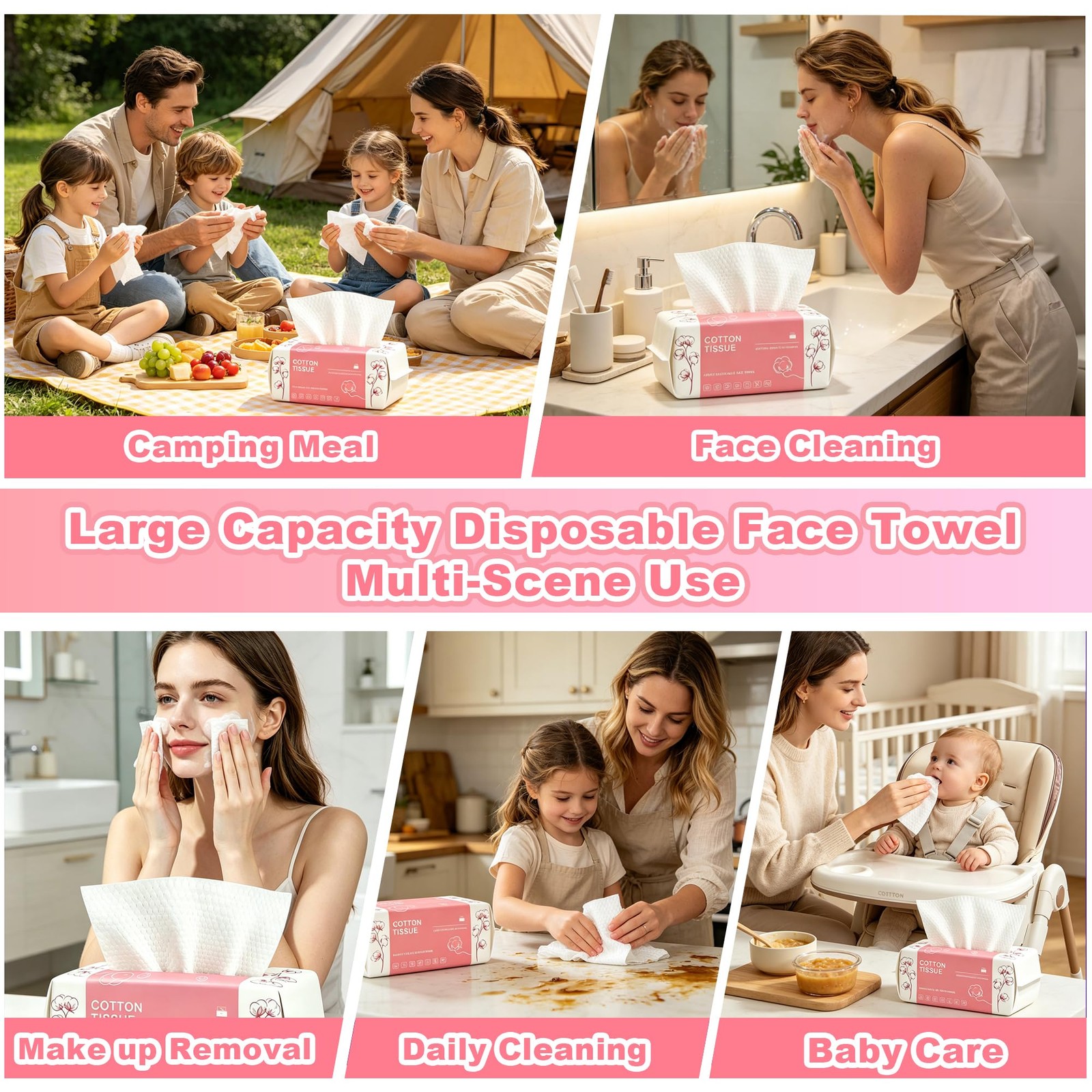 Disposable Face Towel 100 Count, Towels, 100 Count (Pack of 1), Pink