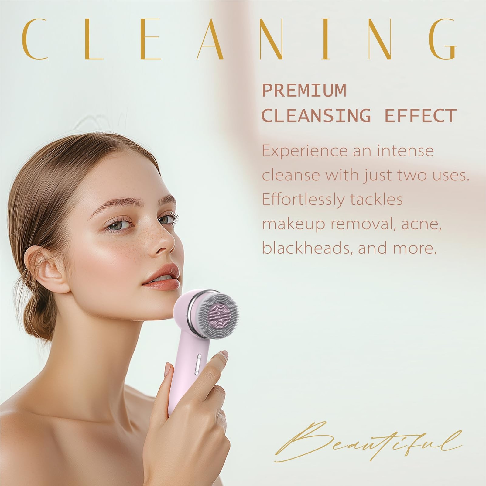 Cleanser Brush Equipped with Dual-Rotating Silicone and Bristle Brushheads,Re…