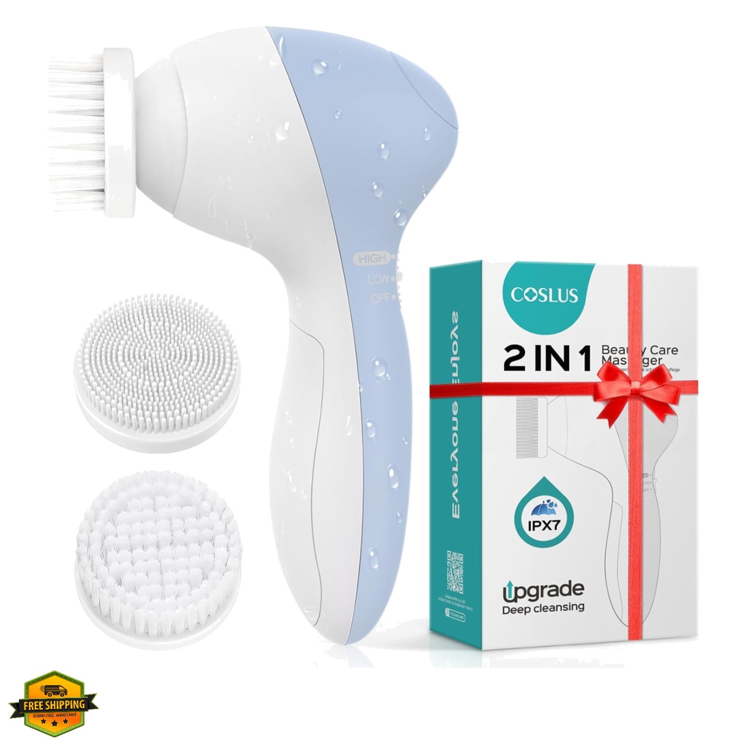 Facial Cleansing Brush Silicone Face Scrubber: 2 in1 FBS-D Electric Exfoliati…