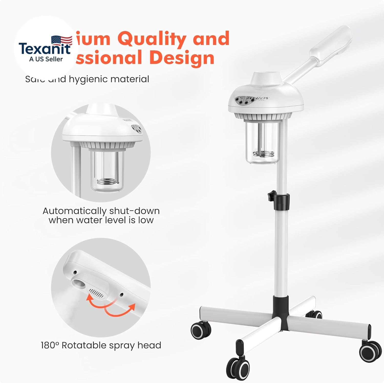 Professional Facial Steamer on Wheels, Hot Ozone Face Steamer for Facial, Esthet