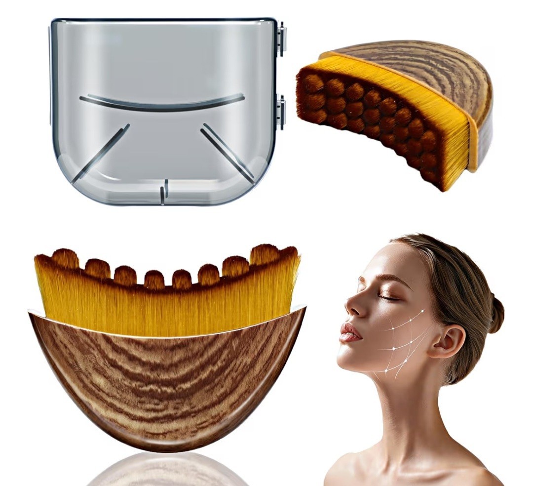 Facial Brush for Contouring & Lymphatic Drainage, Fiber, Brown/Yellow, Compact