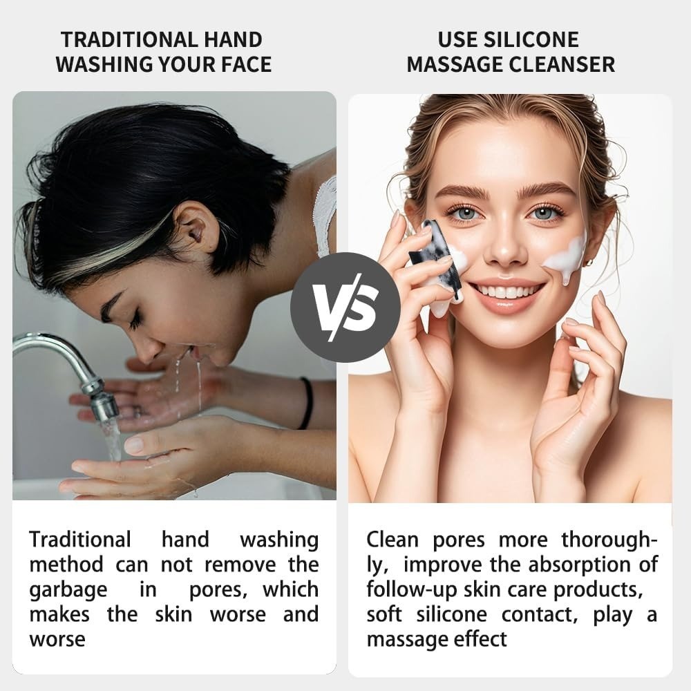 Large Manual Face Cleansing Brush with 1262 Soft Silicone Bristles for
