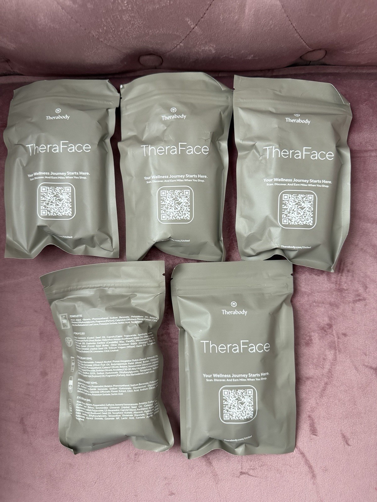 Therabody TheraFace Wellness Kit Lip Balm Hand Cream Mist Eye Serum Towelette 5