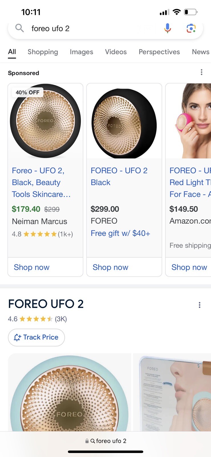 FOREO UFO 2 LED SONIC POWERED MASK + 2 PACKS OF MASK (Pearl Pink- Brand New)